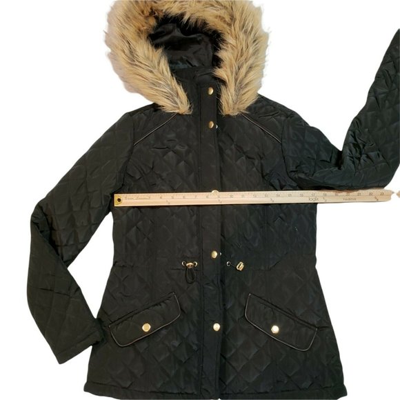 Jason Maxwell Black faux fur trim button down full zipper long sleeve coat Small - Picture 2 of 7